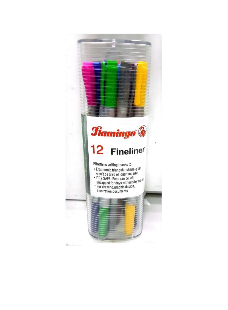 FLAMINGO 12 Pieces Fineliners pens multicolors