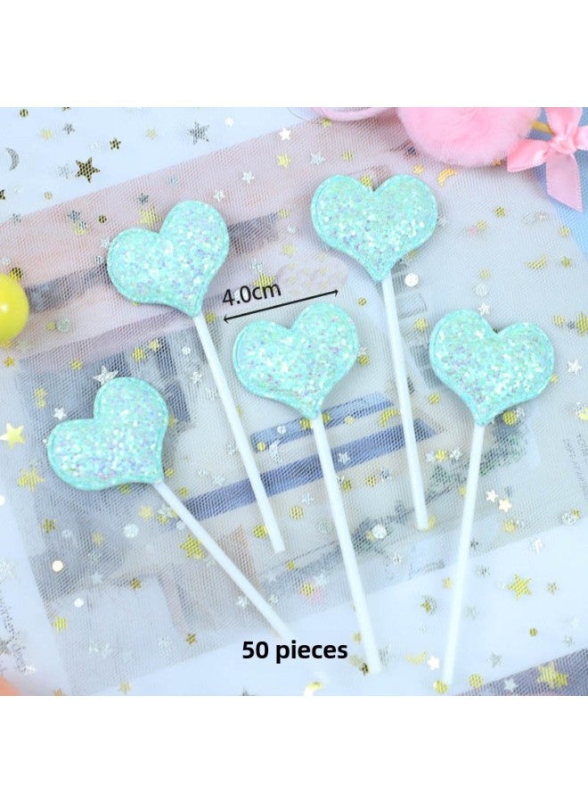 Birthday Cake Decorative Pentagram Plug-in Crown Love PU Plug-in Dress Up Dessert Baking-Color:Light Blue-Specifications:Sand Blue Love (50 Pack) - Image 1