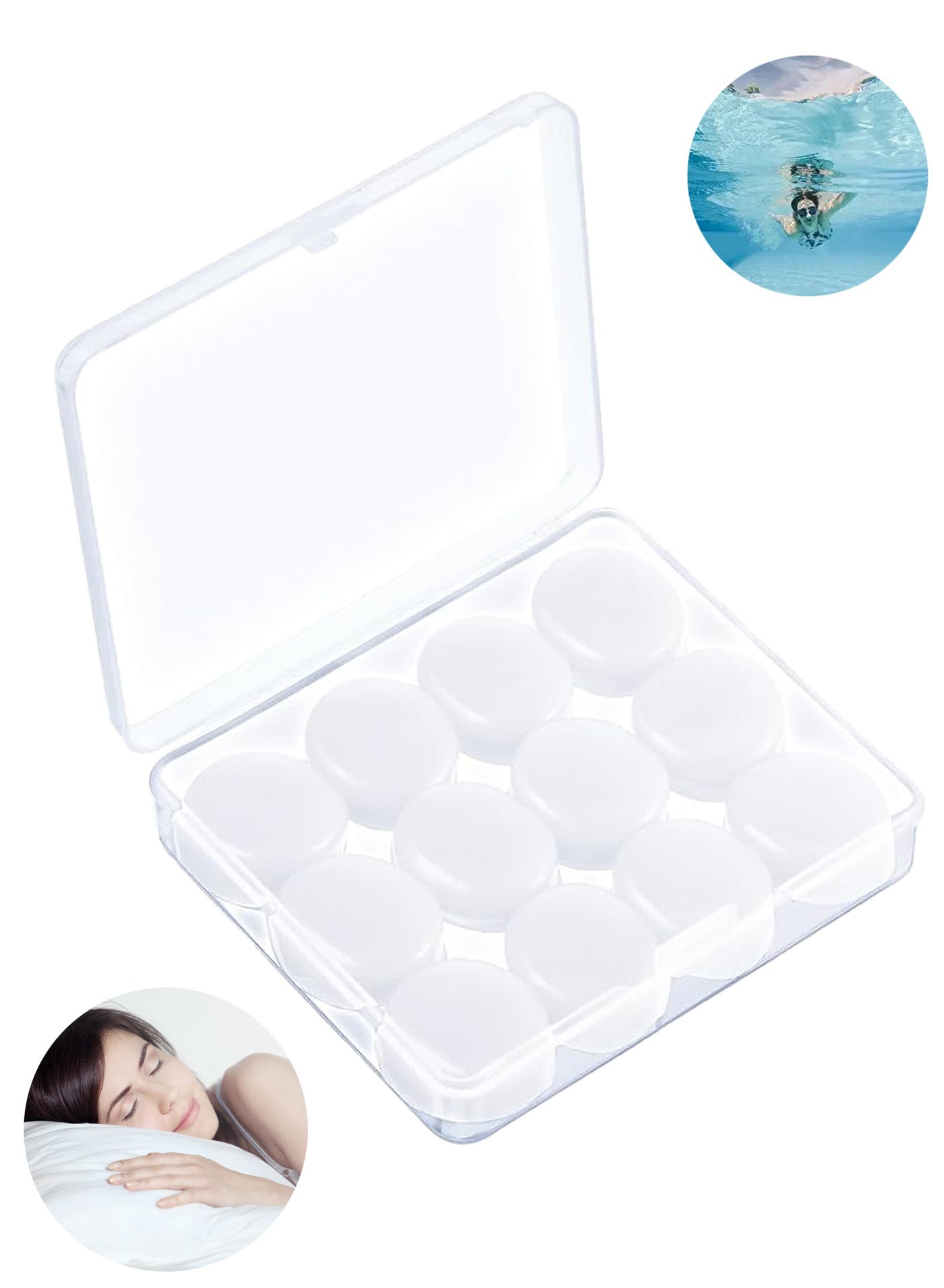 Soft Silicone Earplugs for Sleeping and Swimming, 12-pcs Pack, Reusable Waterproof Earplugs, Comfortable Fit, Ideal for Travel and Daily Use