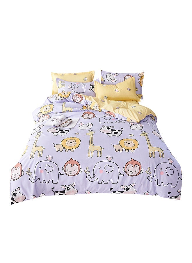 NIBEMINENT 4-Piece Happy Ranch Design Bedding Set Polyester Purple/Yellow/Brown Duvet Cover 150x200 Cm, Bed Sheet 160x220 Pillow 48x75cm - Image 1