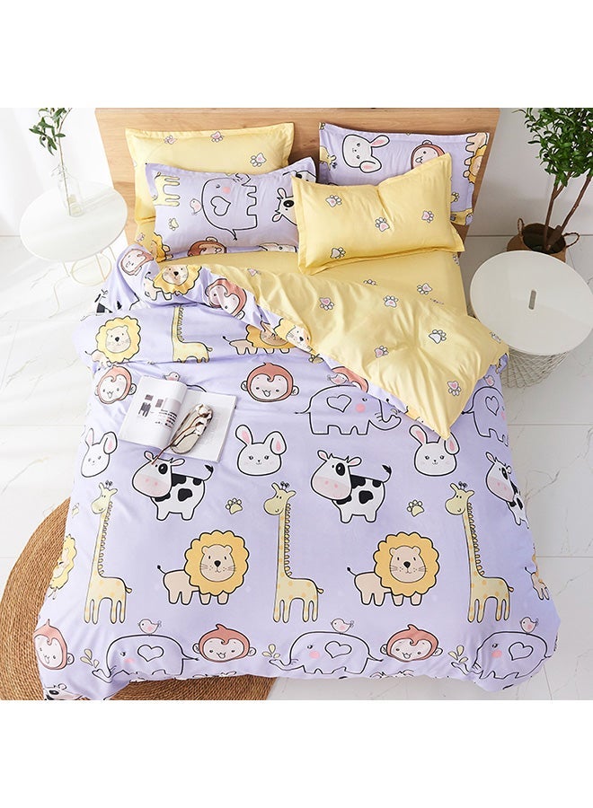 NIBEMINENT 4-Piece Happy Ranch Design Bedding Set Polyester Purple/Yellow/Brown Duvet Cover 150x200 Cm, Bed Sheet 160x220 Pillow 48x75cm - Image 2