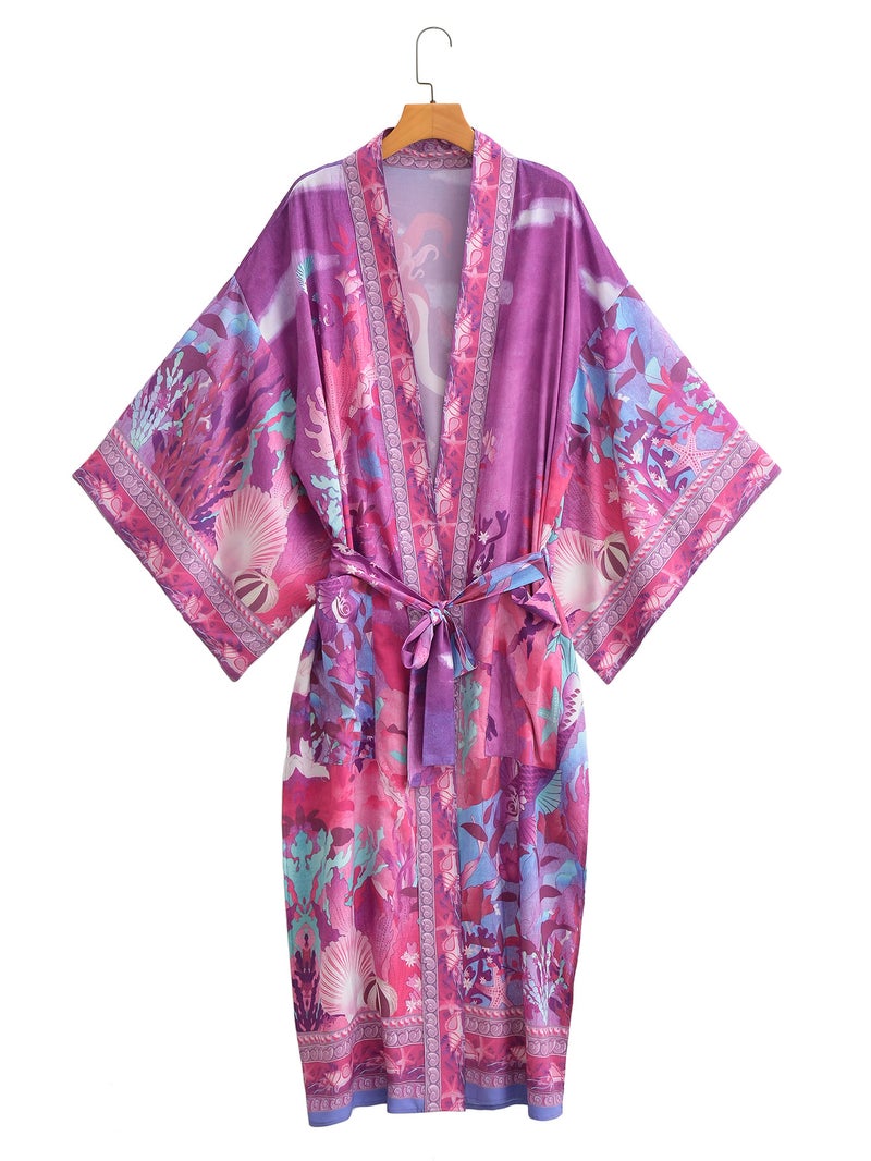 2026 Clothing Multi-Color Mermaid Print Kimono Cardigan 22072 - Image 5