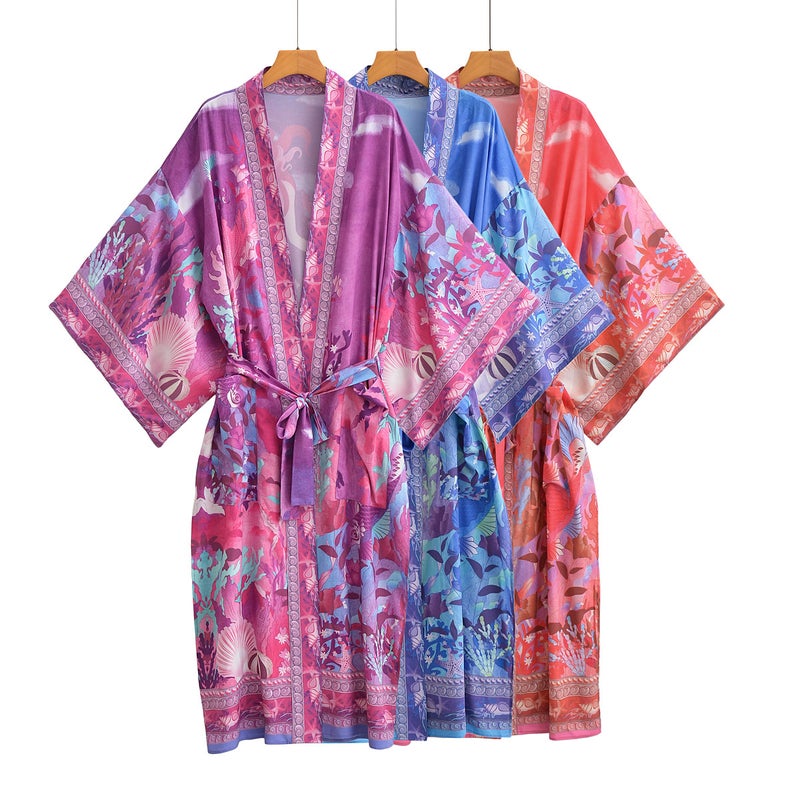 2026 Clothing Multi-Color Mermaid Print Kimono Cardigan 22072 - Image 3
