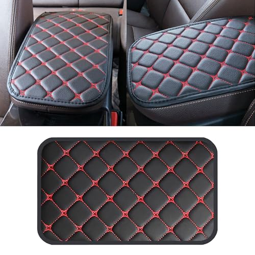 Couslcd Car Center Console Cushion Pad Universal PU Leather Waterproof Car Armrest Protection Cover Comfortable Universal Car Interior Decor Accessories for SUV Sedan Truck BlackRed - Image 1