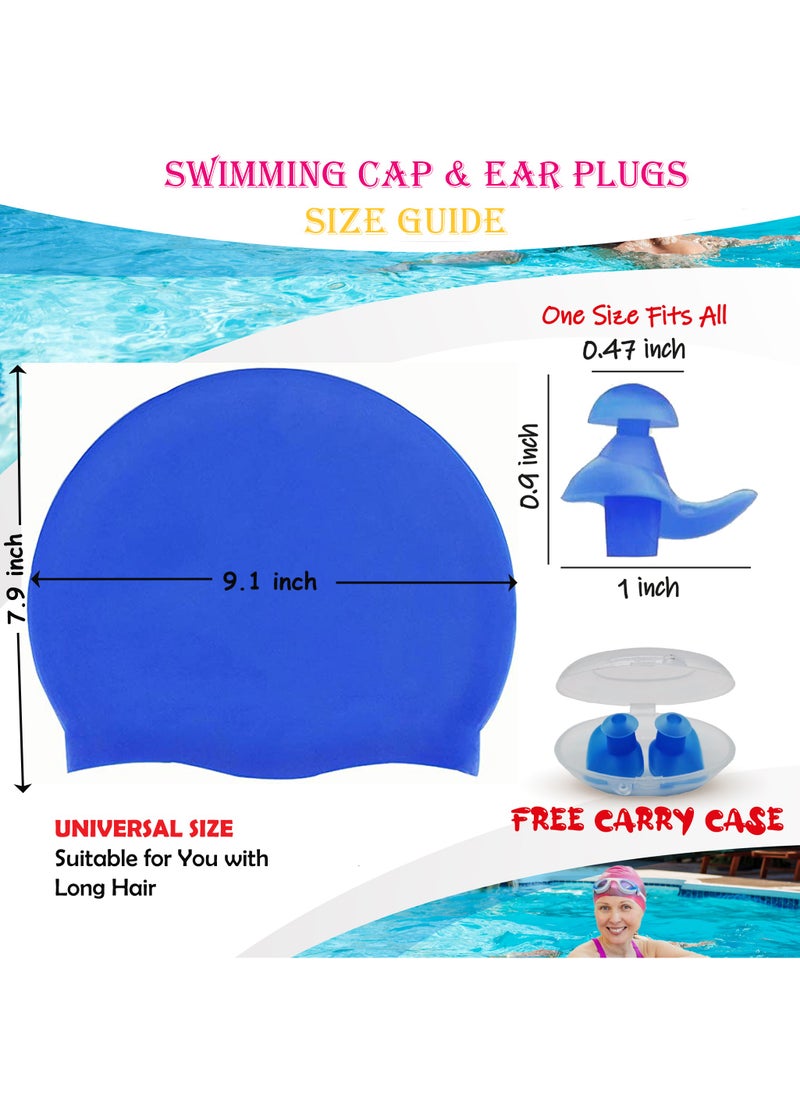 The BZ Company - Swimming Cap - Swimming Cap for Women - Swimming Cap for Men - Swimming Cap Kids -Swimming Hat - Pool Cap - Silicone Swim Cap with Reusable Silicone Ear Plugs (Blue Set) - Image 1