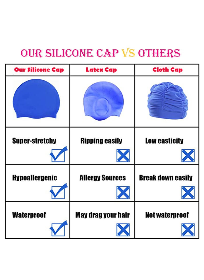 The BZ Company - Swimming Cap - Swimming Cap for Women - Swimming Cap for Men - Swimming Cap Kids -Swimming Hat - Pool Cap - Silicone Swim Cap with Reusable Silicone Ear Plugs (Blue Set) - Image 1