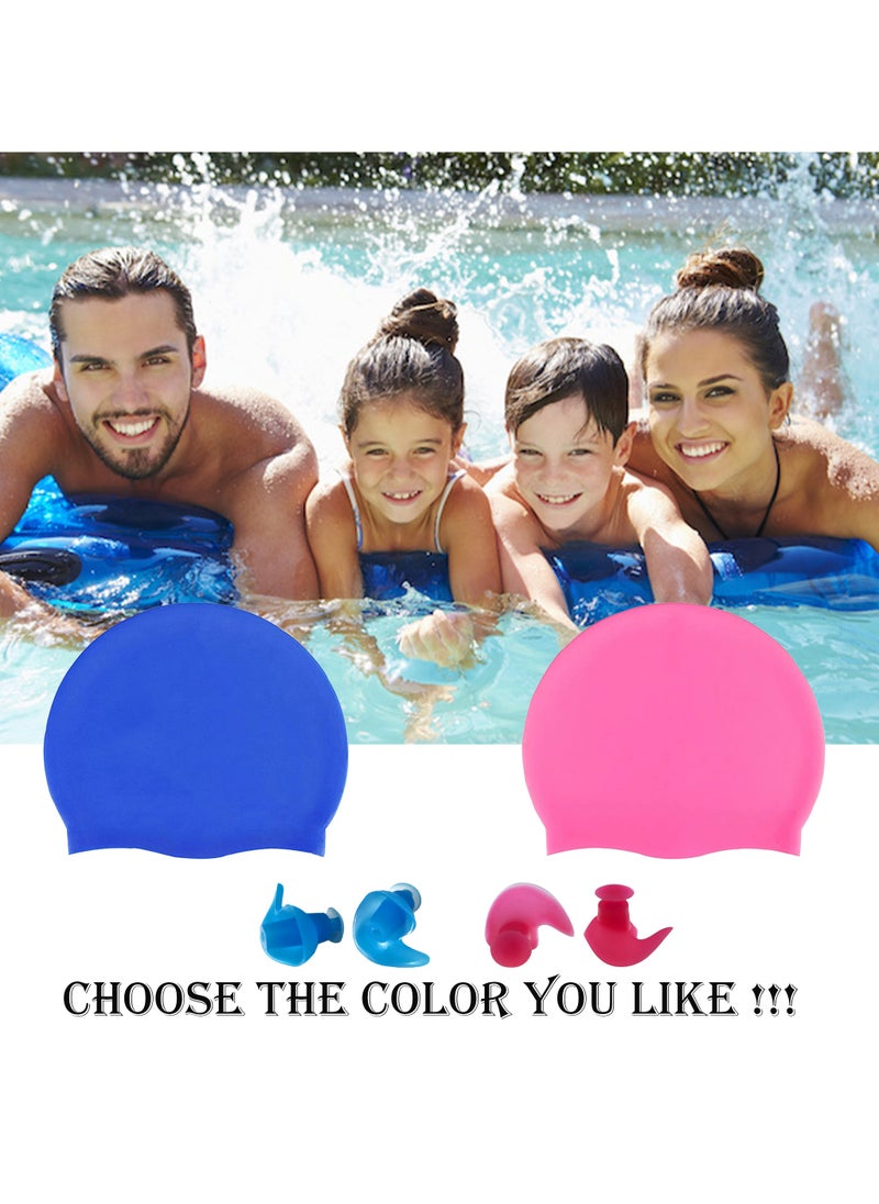 The BZ Company - Swimming Cap - Swimming Cap for Women - Swimming Cap for Men - Swimming Cap Kids -Swimming Hat - Pool Cap - Silicone Swim Cap with Reusable Silicone Ear Plugs (Blue Set) - Image 1
