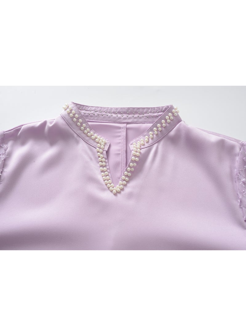 Luxurious Pearl Collar Comfortable and Elegant Long Skirt Robe - Image 3