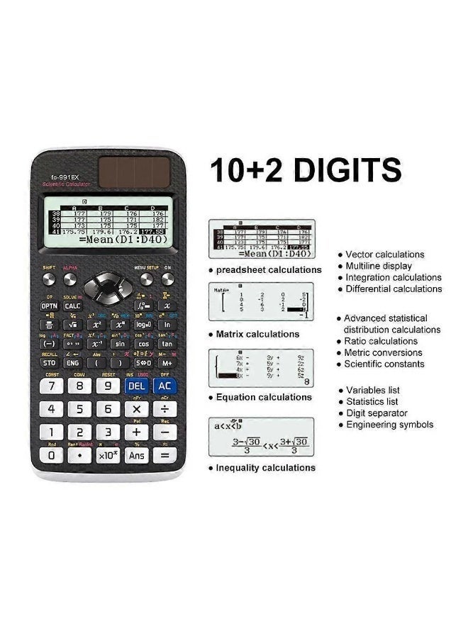 Deli D 991EX Scientific Calculator 552Function-10+2 digits BLACK - Image 4