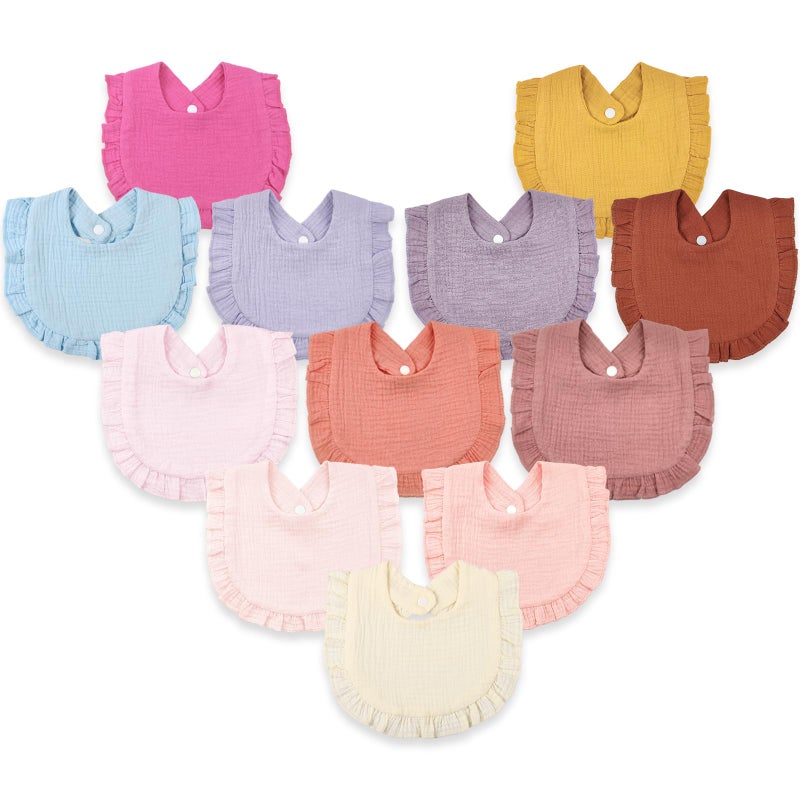 MUSBUY Baby Bibs Baby Drool Teething Bibs Set of 12, 4-Layer 100% Muslin Cotton, Unisex - Babies, Infants - Image 1