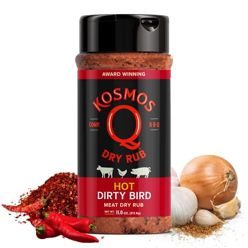 Kosmos Q Hot Dirty Bird BBQ Dry Rub Spicy Seasoning with Chili Pepper Brown Sugar Garlic  Onion for Chicken Turkey Ribs Pork Dry Rub for Smoking  Grilling Meat BBQ Spice Blend 11 Oz Bottle - Image 1