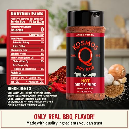Kosmos Q Hot Dirty Bird BBQ Dry Rub Spicy Seasoning with Chili Pepper Brown Sugar Garlic  Onion for Chicken Turkey Ribs Pork Dry Rub for Smoking  Grilling Meat BBQ Spice Blend 11 Oz Bottle - Image 5