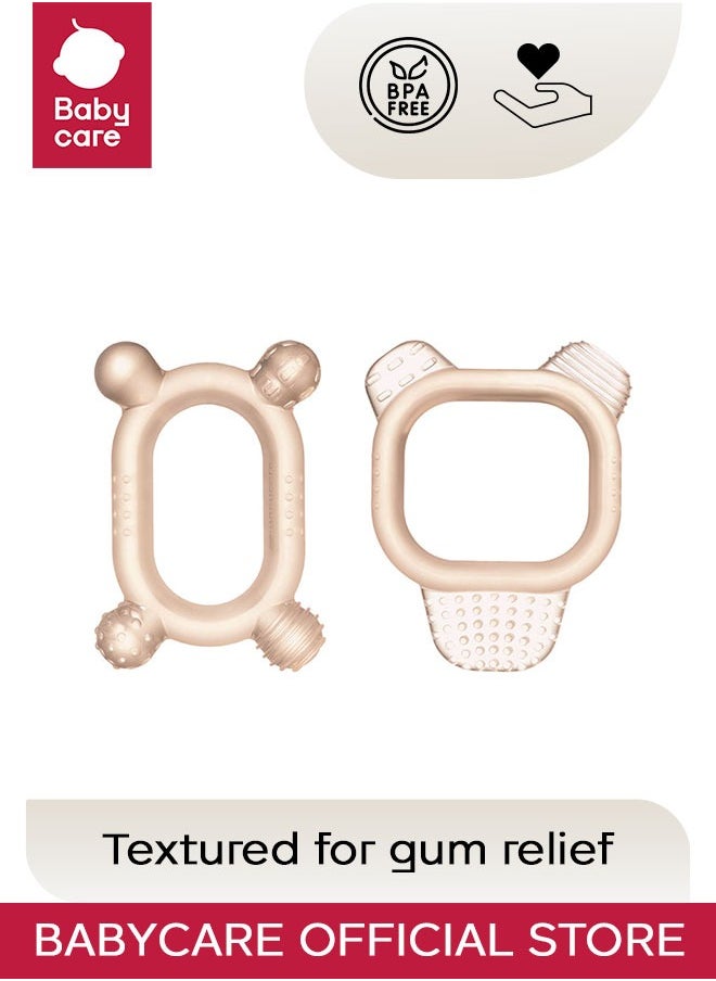 Babycare Babycare - Baby Teether 2 Pieces Set, Pearl Powder, BPA-Free, Non-Toxic, Soft Silicone, Safe for Babies, Easy to Grip, Gentle on Gums, Ideal for Teething Relief, Portable, Durable Design  - Image 1