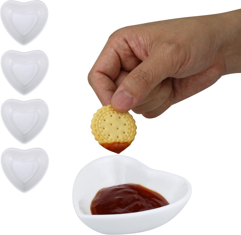 EIKS 4 Pack Ceramic Dipping Bowls Side Dishes for Serving ketchup Wasabi Condiments Appetizer Snacks HeartShape - Image 1