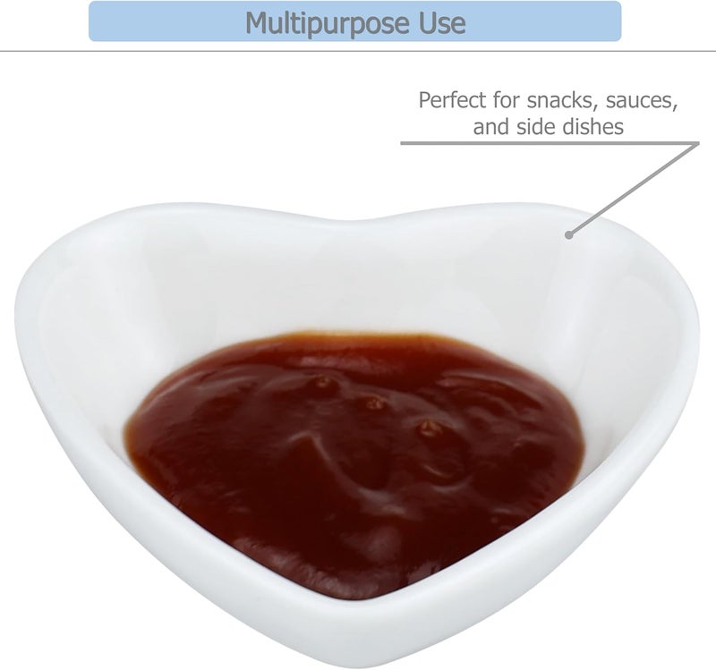 EIKS 4 Pack Ceramic Dipping Bowls Side Dishes for Serving ketchup Wasabi Condiments Appetizer Snacks HeartShape - Image 4