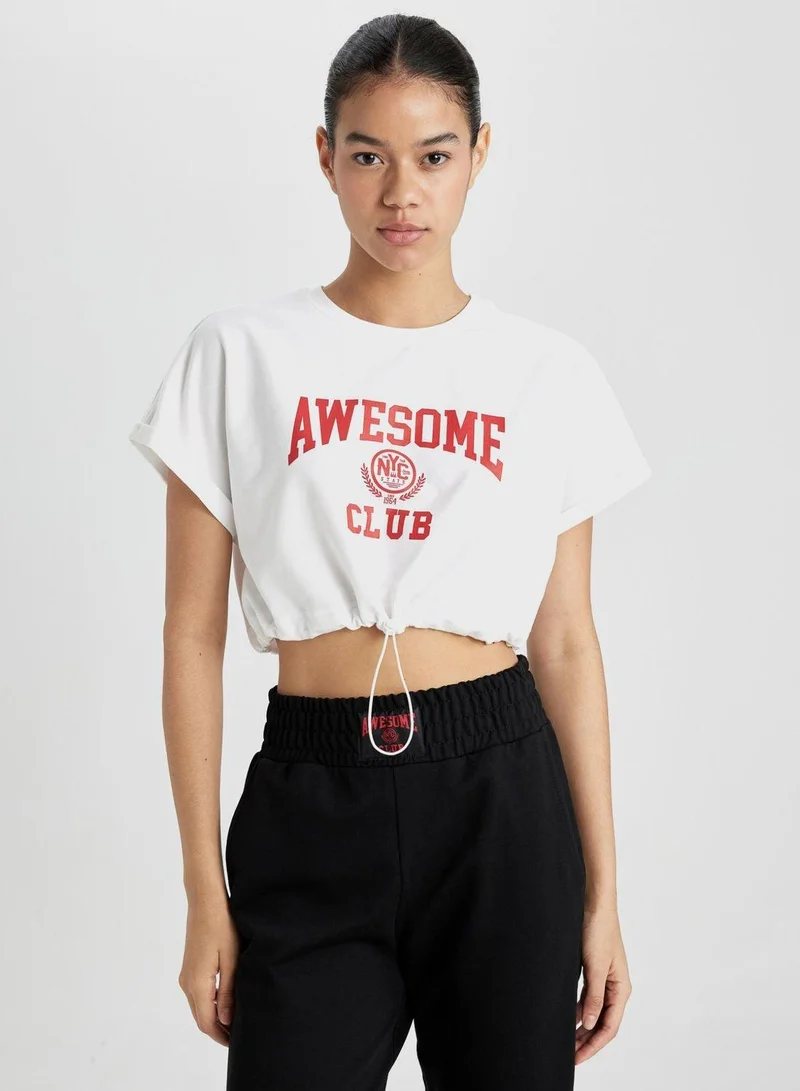 Crop Crew Neck Slogan Short Sleeve T-Shirt