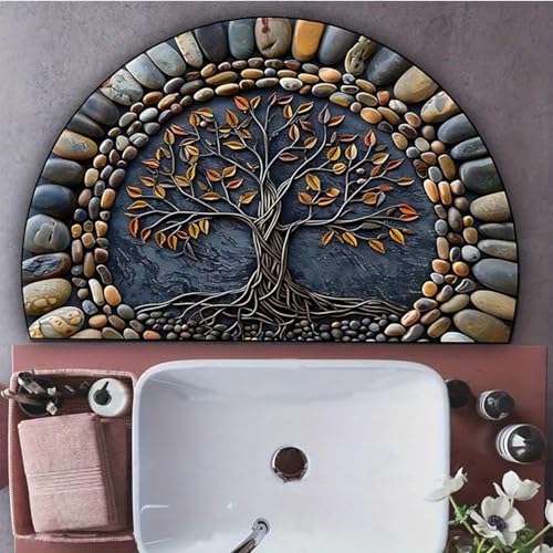 Roslen Anti Slip Door Mat for Home Entrance, Quick-Dry Bathroom Floor Mat, Dirt Trapper Mat for Muddy Paws, Water-Absorbing Rubber Doormat, Semi-Circle Welcome Mat for Home, Bathroom, Kitchen - Image 3