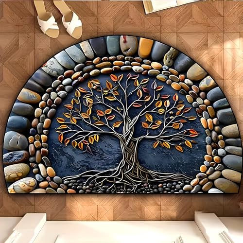Roslen Anti Slip Door Mat for Home Entrance, Quick-Dry Bathroom Floor Mat, Dirt Trapper Mat for Muddy Paws, Water-Absorbing Rubber Doormat, Semi-Circle Welcome Mat for Home, Bathroom, Kitchen - Image 1