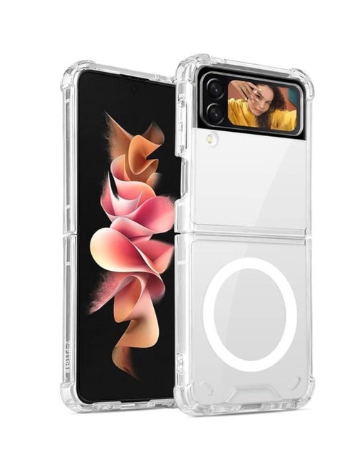 Magnetic Clear Case for Samsung Galaxy Z Flip 4 5g, Compatible with Magsafe Card Wallet and Wireless Charger, Transparent Shockproof and Drop-Proof Hard PC Case