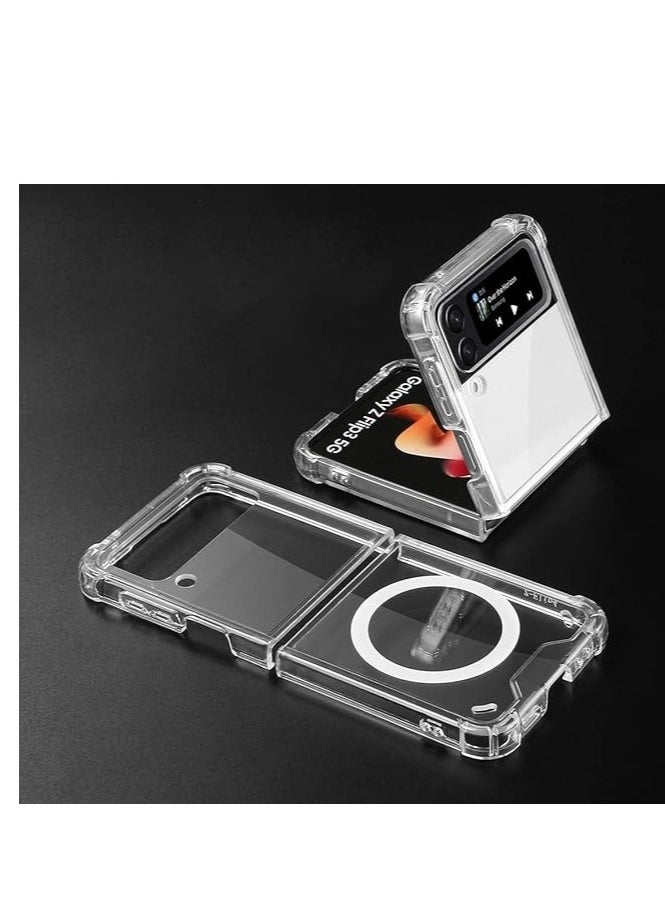 Magnetic Clear Case for Samsung Galaxy Z Flip 4 5g, Compatible with Magsafe Card Wallet and Wireless Charger, Transparent Shockproof and Drop-Proof Hard PC Case