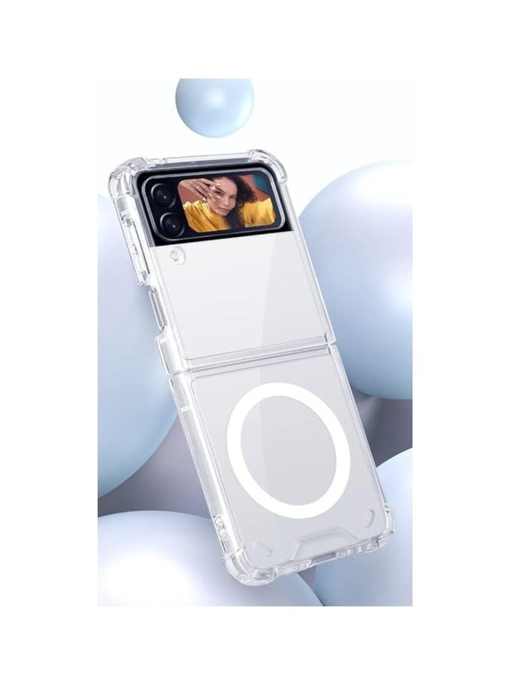 Magnetic Clear Case for Samsung Galaxy Z Flip 4 5g, Compatible with Magsafe Card Wallet and Wireless Charger, Transparent Shockproof and Drop-Proof Hard PC Case