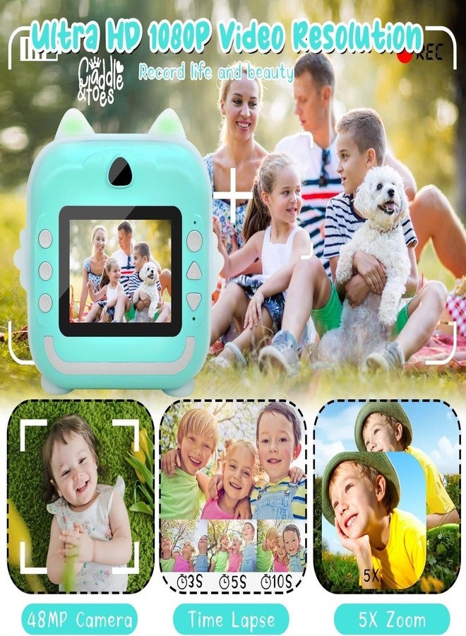 CADDLE & TOES كاميرا الطباعة الفورية للأطفال من كادل آند توز - دقة 1080 بكسل عالية الوضوح، 48 ميجابكسل، بلوتوث، تطبيق مجاني، 3 لفات من ورق الطباعة، ملصقات، فلاتر ممتعة، هدية للأطفال (أزرق) - Image 5