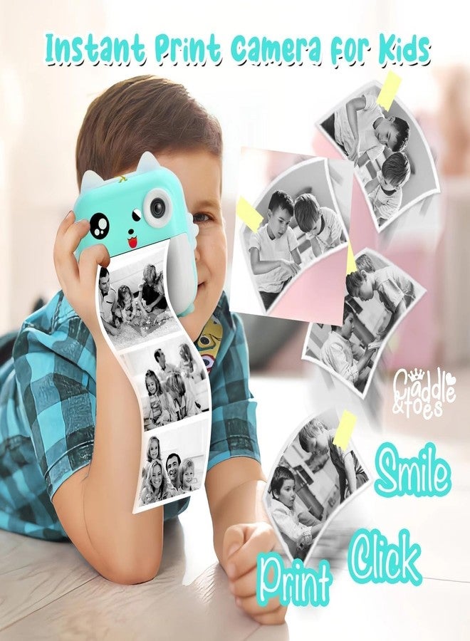 CADDLE & TOES كاميرا الطباعة الفورية للأطفال من كادل آند توز - دقة 1080 بكسل عالية الوضوح، 48 ميجابكسل، بلوتوث، تطبيق مجاني، 3 لفات من ورق الطباعة، ملصقات، فلاتر ممتعة، هدية للأطفال (أزرق) - Image 4