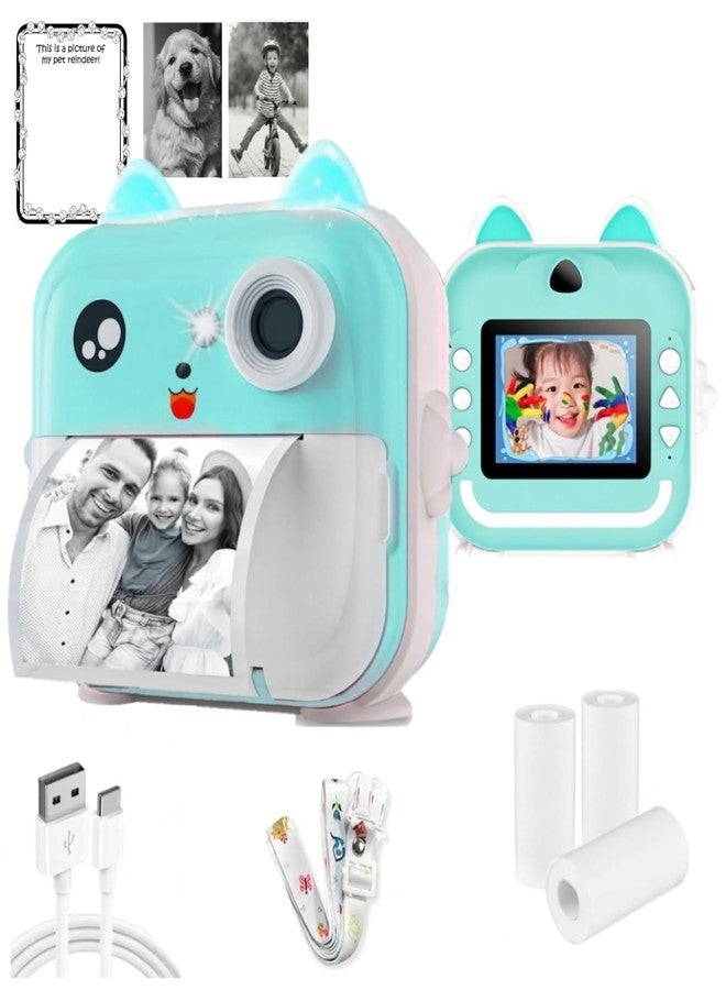 CADDLE & TOES كاميرا الطباعة الفورية للأطفال من كادل آند توز - دقة 1080 بكسل عالية الوضوح، 48 ميجابكسل، بلوتوث، تطبيق مجاني، 3 لفات من ورق الطباعة، ملصقات، فلاتر ممتعة، هدية للأطفال (أزرق) - Image 1
