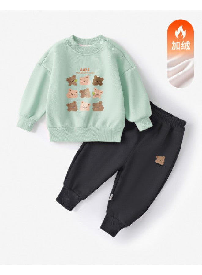 YISHUANGER Children's Cotton-padded Suit Autumn Winter Infant Baby Warm Thickened Winter Boy Girl Long Sleeve Long Pants Two-piece Set - Image 1