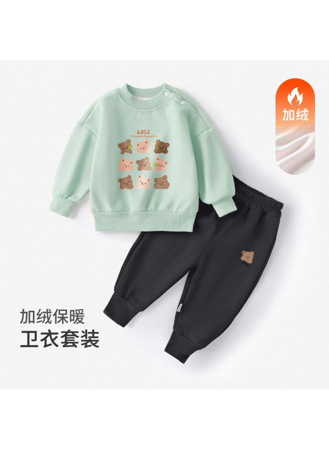 YISHUANGER Children's Cotton-padded Suit Autumn Winter Infant Baby Warm Thickened Winter Boy Girl Long Sleeve Long Pants Two-piece Set - Image 2