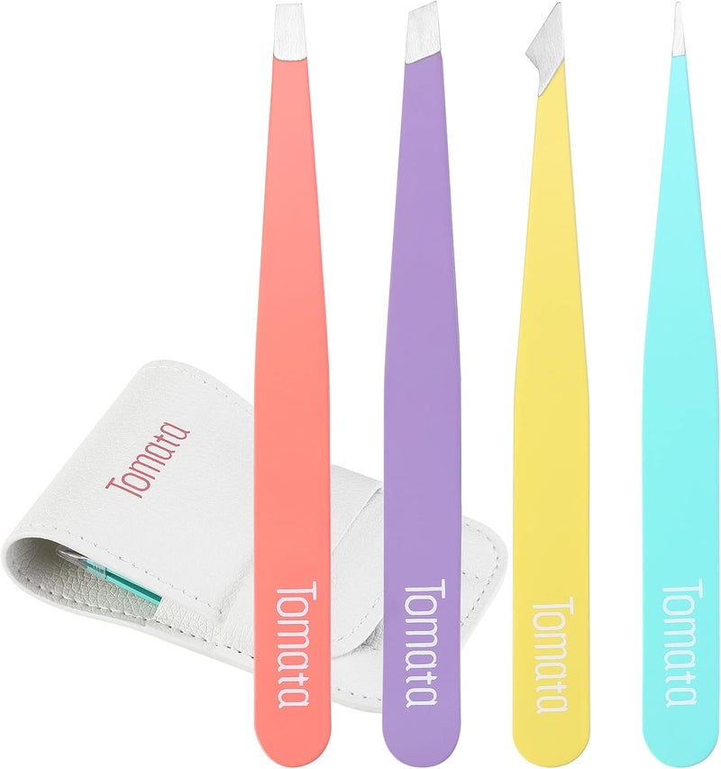 Tweezers for Eyebrows Slant Tip and Pointed Eyebrow Tweezer Set Great Precision for Eyebrows Facial Hair Ingrown Hair Splinter Blackhead and Tick Remover 4piece Multicolor