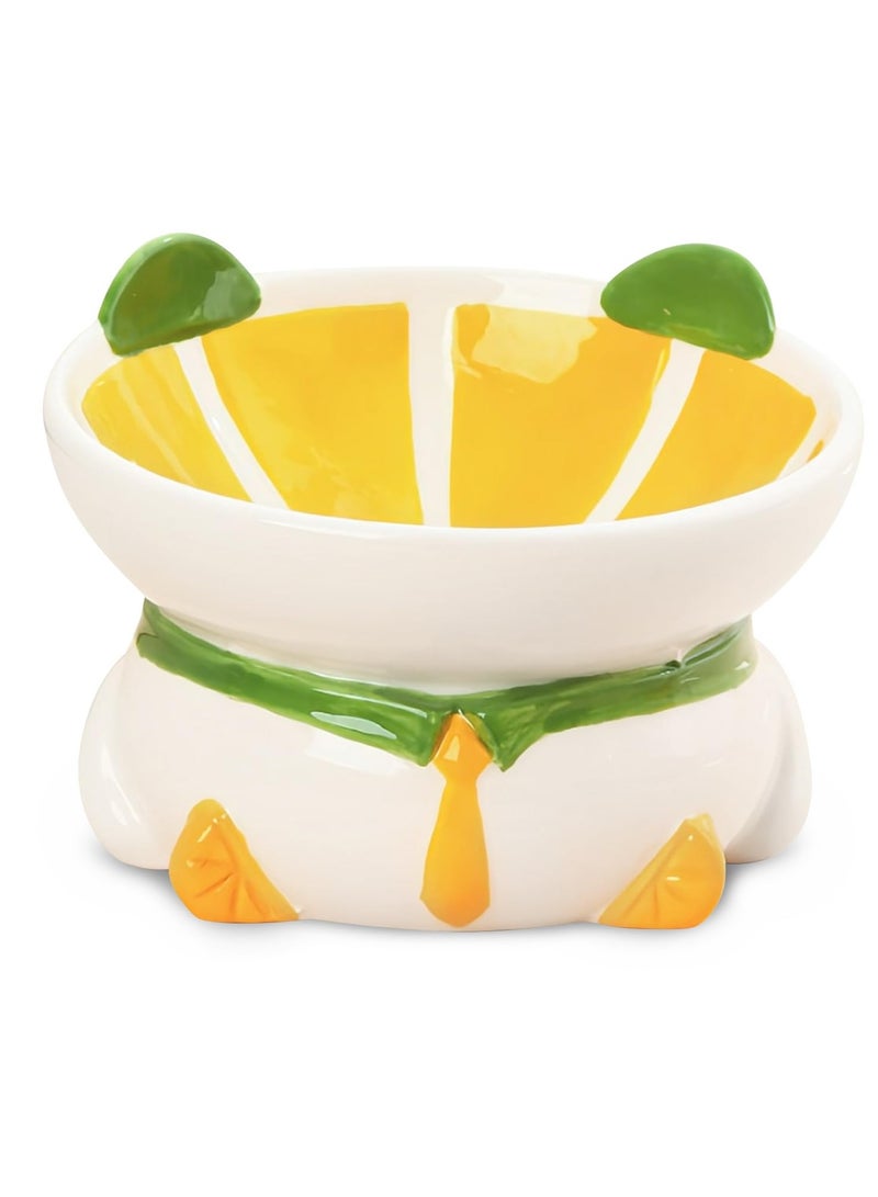 Excefore Ceramic Raised Cat Bowl, 15° Tilted Elevated Cat Food Bowl, Raised Cat Food Bowls Anti Vomiting, Small Cat Feeding Bowlswith Stand for Protecting Spine, Lemon Shaped Cute Kitten Bowl - Image 1