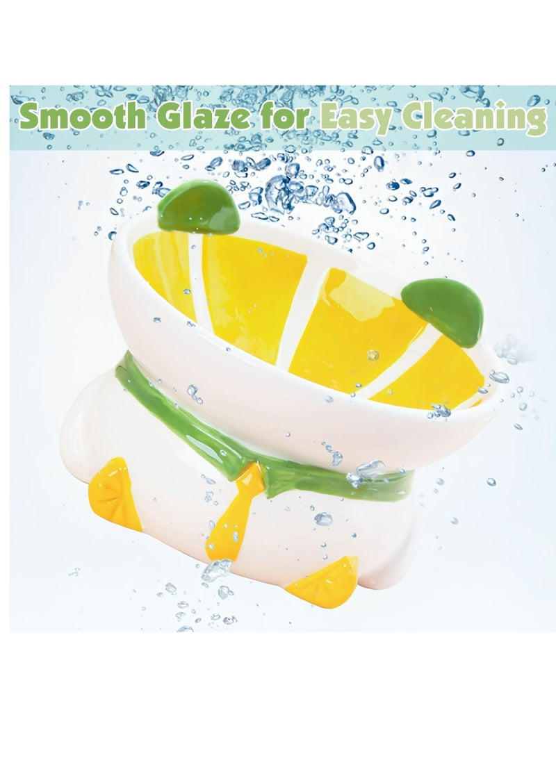 Excefore Ceramic Raised Cat Bowl, 15° Tilted Elevated Cat Food Bowl, Raised Cat Food Bowls Anti Vomiting, Small Cat Feeding Bowlswith Stand for Protecting Spine, Lemon Shaped Cute Kitten Bowl - Image 5