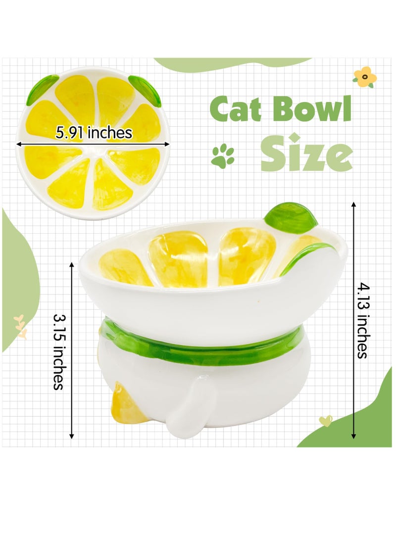 Excefore Ceramic Raised Cat Bowl, 15° Tilted Elevated Cat Food Bowl, Raised Cat Food Bowls Anti Vomiting, Small Cat Feeding Bowlswith Stand for Protecting Spine, Lemon Shaped Cute Kitten Bowl - Image 2