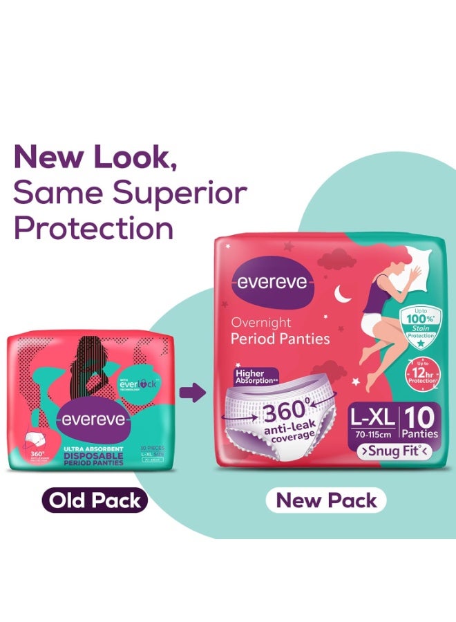 عشية أي وقت مضى سراويل "Evereve" الخاصة بفترة الحيض للفتيات والنساء، (مقاس L-XL)، عبوة 2×10 قطع، تغطية شاملة بزاوية 360 درجة، حماية بنسبة 0% من التسرب، قدرة امتصاص عالية للتدفق الغزير، مناسبة لفترة الولادة وما بعد الوضع، حماية ليلية، سراويل للاستخدام مرة واحدة. - Image 3