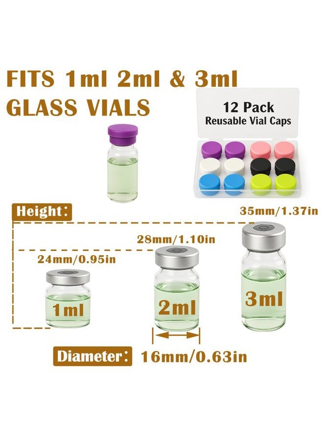 Mazentrix 12 Pack Reusable Vial Caps, 6 Color-Coded Leak Proof Caps for 1ml 2ml 3ml Glass Vials, Protective Snap On Dust Proof Covers for Laboratory, Medical, DIY and Home Organization - Image 3