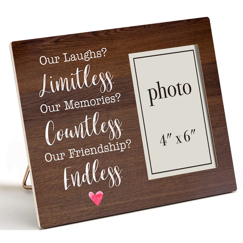 Friends Wooden Picture Frame Gift Ours Laughs Limitless Our Memories Countless Our Friendship Endless Wood Photo Frame Gifts Idea Tabletop Wall Mounting 4x6 Inch Photo