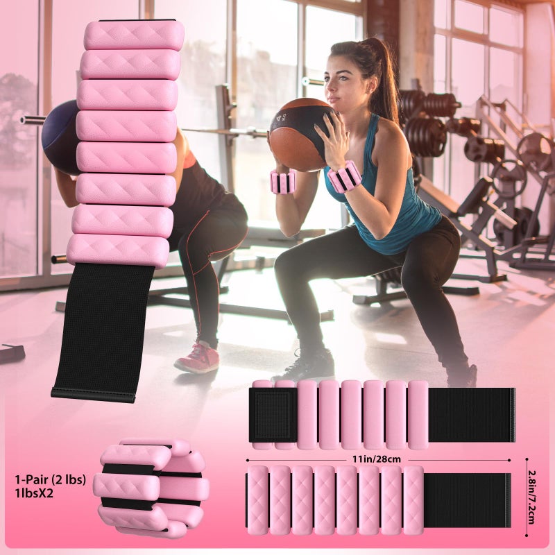 PENOMO Pilates Wrist and Ankle Weights for Women - Adjustable Weighted Bangles for Men, 2 lbs Weighted Arm Bands Foot Leg Weights for Walking, Yoga, Training, Exercise, Running, Set of 2 (1LB Each) (Pink1) - Image 2