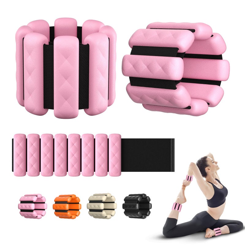 PENOMO Pilates Wrist and Ankle Weights for Women - Adjustable Weighted Bangles for Men, 2 lbs Weighted Arm Bands Foot Leg Weights for Walking, Yoga, Training, Exercise, Running, Set of 2 (1LB Each) (Pink1) - Image 1
