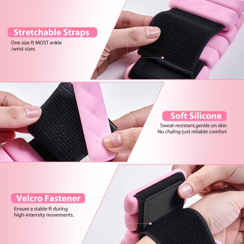 PENOMO Pilates Wrist and Ankle Weights for Women - Adjustable Weighted Bangles for Men, 2 lbs Weighted Arm Bands Foot Leg Weights for Walking, Yoga, Training, Exercise, Running, Set of 2 (1LB Each) (Pink1) - Image 5