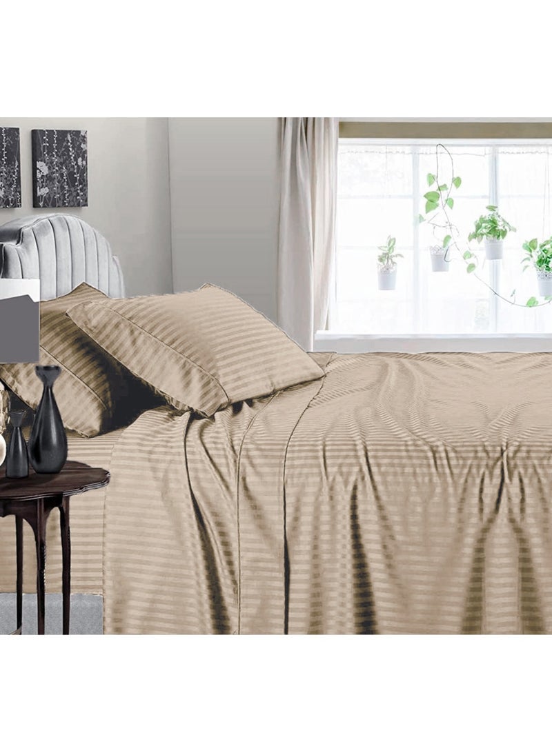 Saudi Deal 3 Piece Luxury Cream Striped Bed Sheet Set with 1 Flat Sheet and 2 Pillowcases for Hotel and Home Crafted from Ultra Soft and Breathable Cotton for Year-Round Comfort, (Single/Double) - Image 2