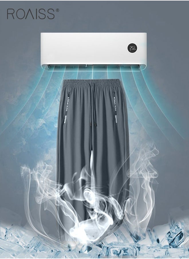 Men's Ice Silk Pants Breathable Thin Quick-drying Casual Pants Loose Sports Pants Ankle-Tied