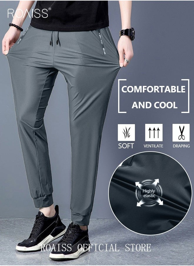 Men's Ice Silk Pants Breathable Thin Quick-drying Casual Pants Loose Sports Pants Ankle-Tied