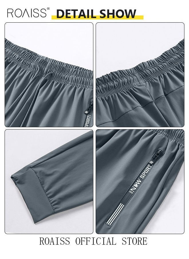 Men's Ice Silk Pants Breathable Thin Quick-drying Casual Pants Loose Sports Pants Ankle-Tied