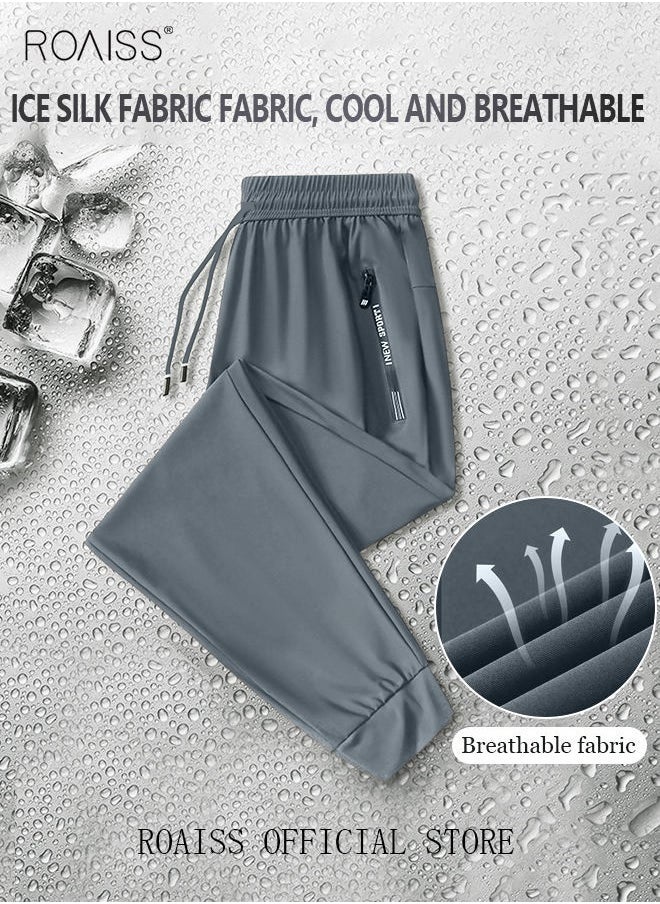 Men's Ice Silk Pants Breathable Thin Quick-drying Casual Pants Loose Sports Pants Ankle-Tied