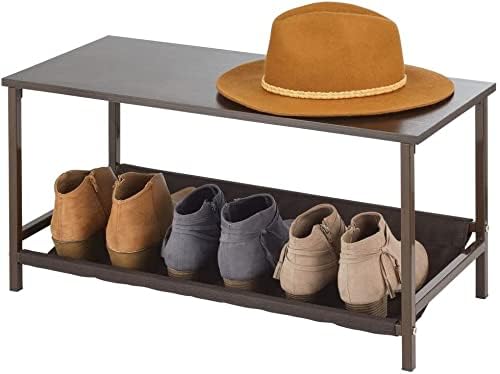 Generic Indian Decor 45466 Shoe Storage Bench with Fabric Shelf Rack for Entryway, Hall, Mudroom, Closet: Compact 2-Tier Organizer Unit - for Wedges, Flats, Sneakers - Wood Top, Sturdy Metal Frame - Black - Image 5
