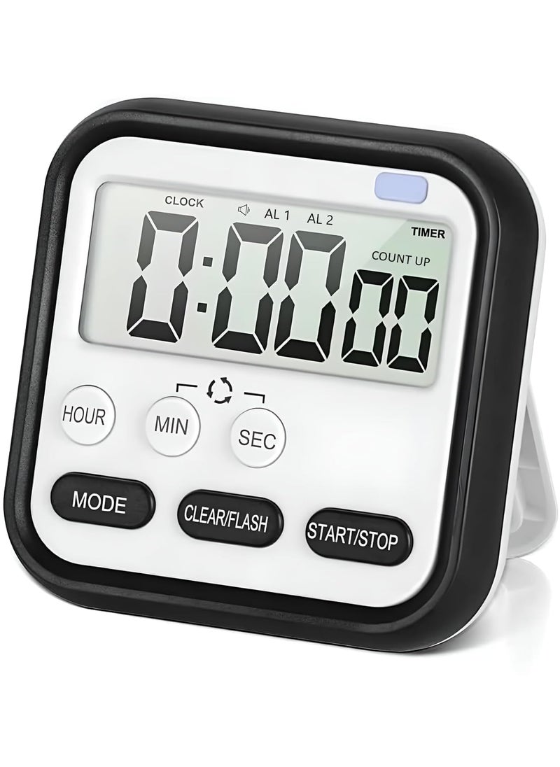 NADNAM NADNAM Stopwatch for Study Kitchen 24Hour Digital Countdown Timer with Large LCD Display Magnetic Loud Alarm Flashing Light Cooking Exam Workout Timer Retractable Stand 1PCBlack  - Image 1