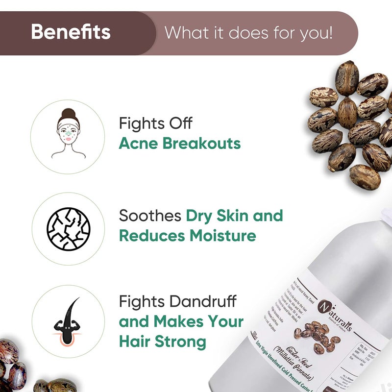 Naturalis Essence of Nature Extra Virgin Cold Pressed Unrefined Castor Oil for Hair Growth Skin Care Moisturising Dry Skin Nails 500ml - Image 3