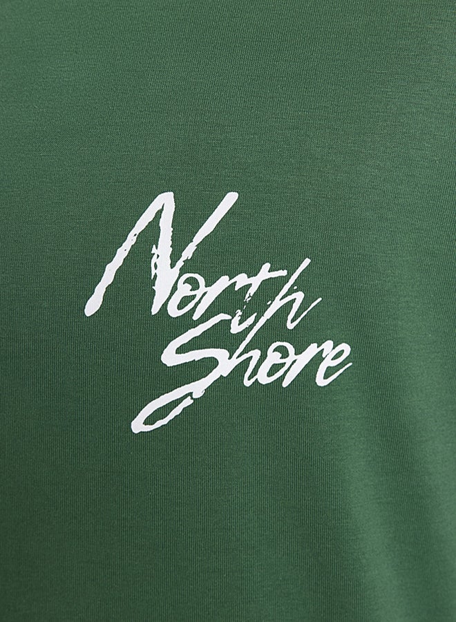 trendyol Green Oversize/Wide Cut Text Printed 100% Cotton T-Shirt - Image 5