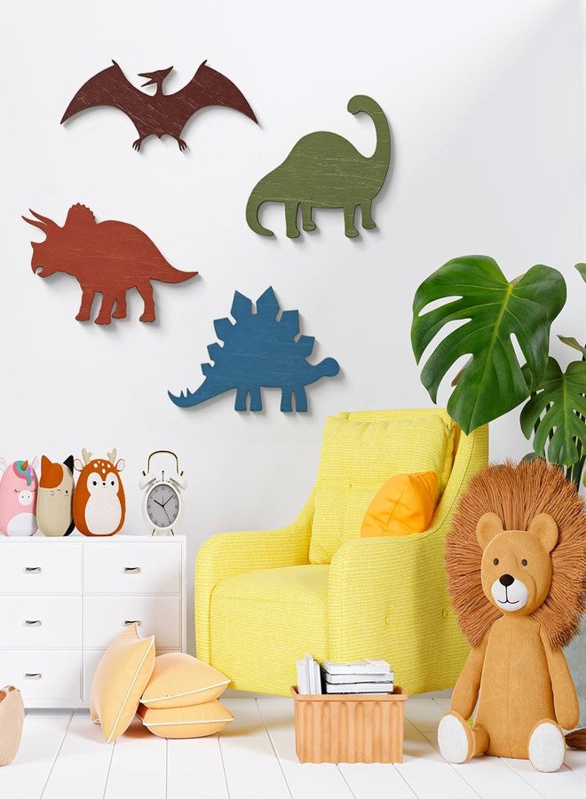 BQXH 4 Pcs Dinosaur Wall Decors Wooden, Boys Dinosaurs Playroom Wall Decor, Farmhouse Dinosaur Gifts for Home Kitchen Bathroom Office Decoration - Image 3